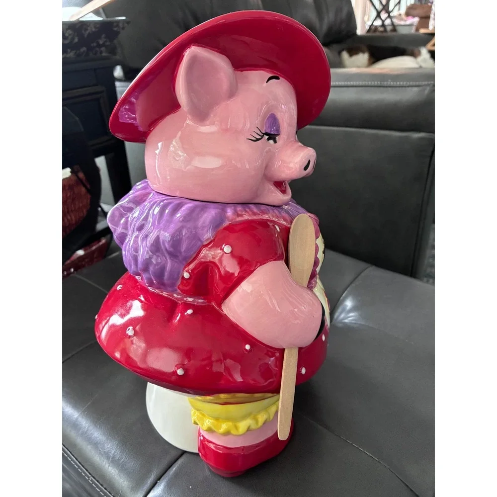 Kitchen Diva Pig Cookie Jar Red Polka Dot Dress Ceramic Novelty Vintage Style